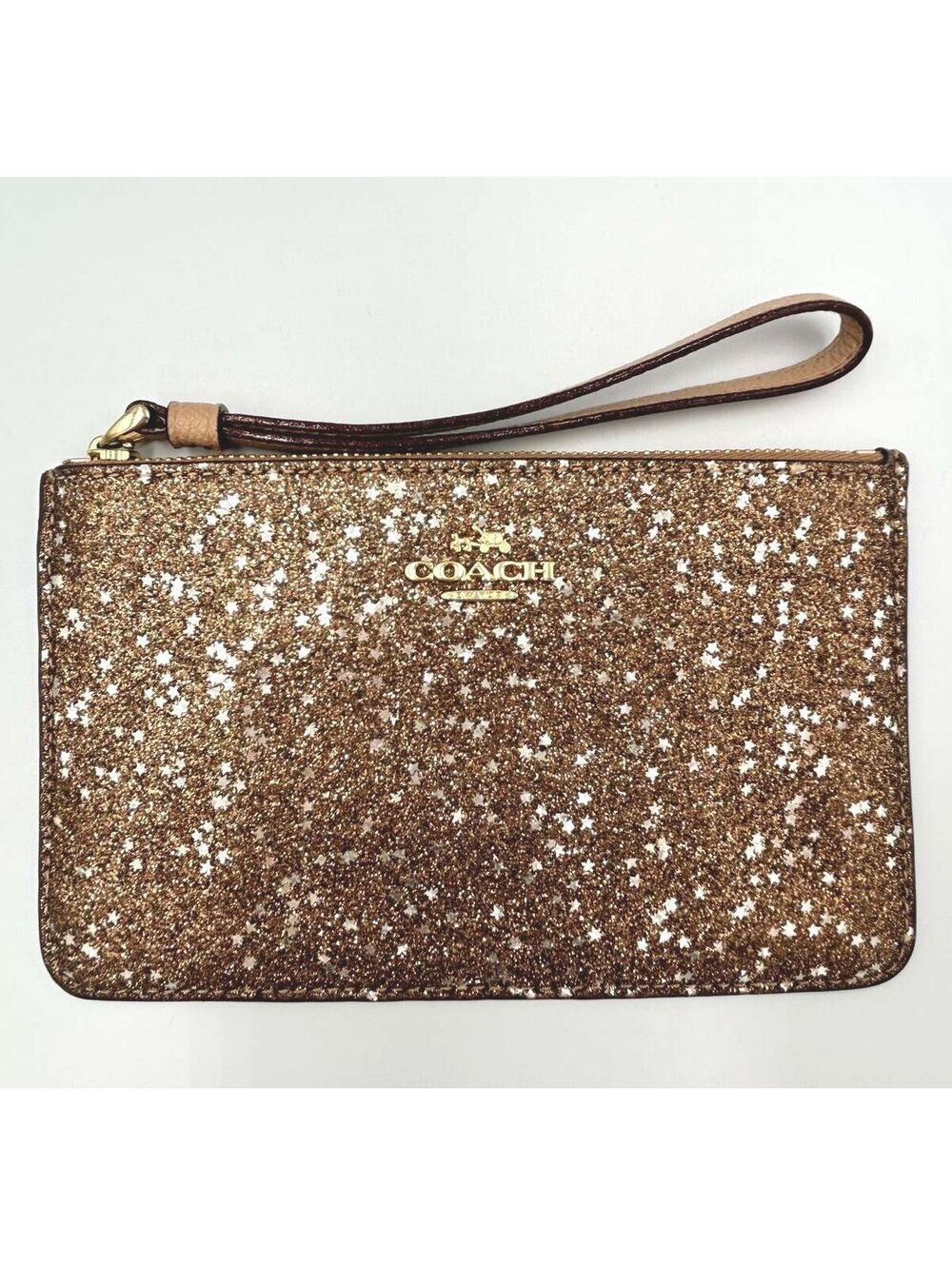 Coach Gold Glitter Star Coated Canvas Zip Around Wristlet